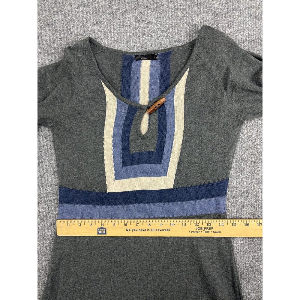 Prana Sweater Dress Womens Small Gray Colorblock Scoop Neck 3/4 Sleeve Knit - Picture 5 of 8